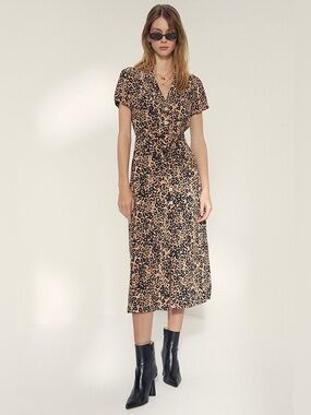 Wilfred Leopard-Print Button-Front Midi Dress - Beige & Black